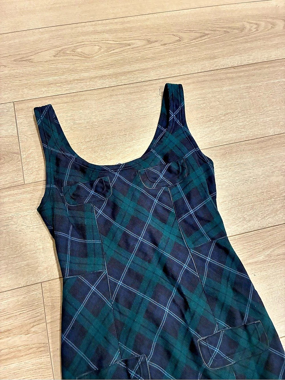 L.A.M.B. Gwen Stefani Vintage Navy Green Plaid Wool Dress Size 4